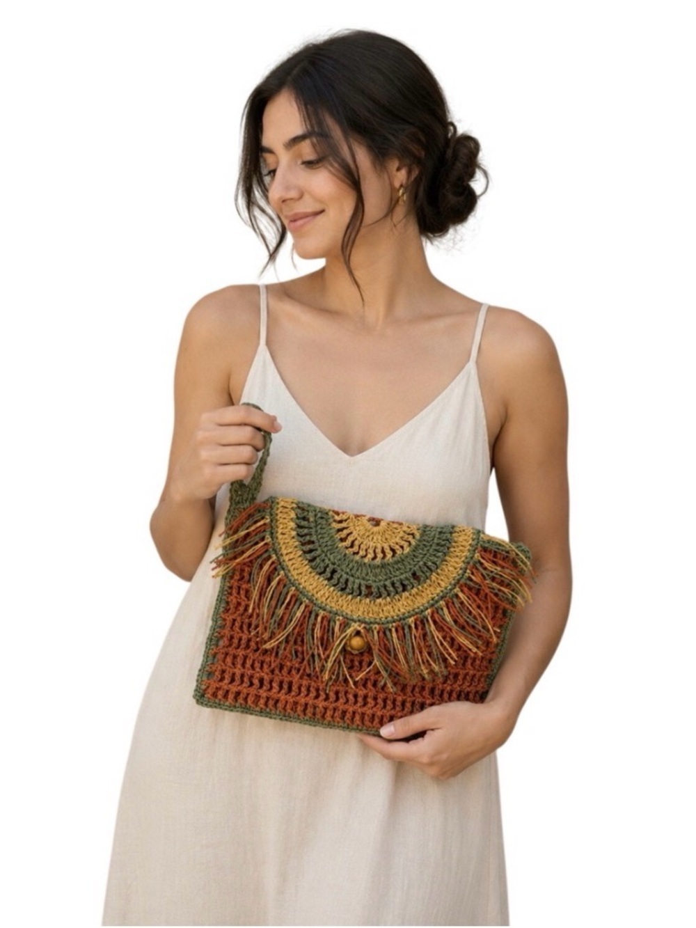Multicoloured Crochet Bag with Fringe(Handmade) - Picture 1 of 9